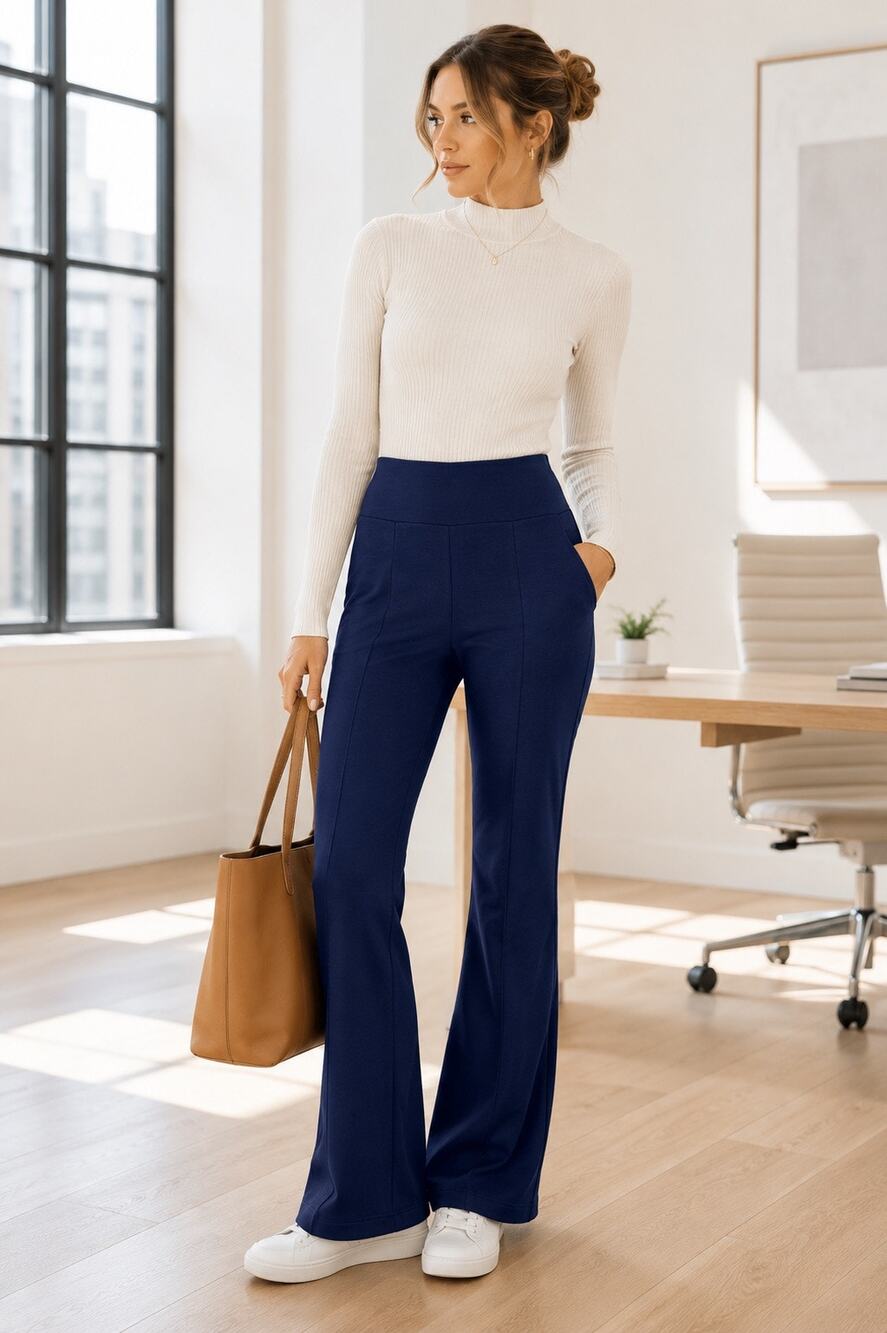 NIC+ZOE NZ Active Pull On Ponte Flare Pants Navy XS NWT High Rise Stretch